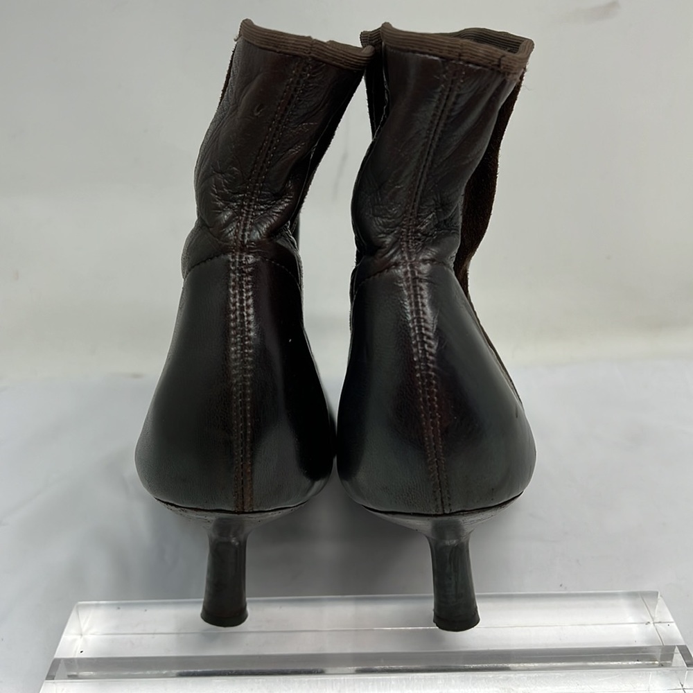 Chanel Sz 8 Brown Leather Croc and Suede Ankle Length Sock Kitten Heel Boots - Picture 7 of 16